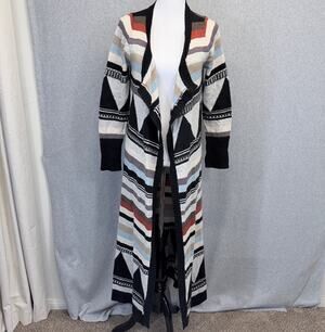 Monroe & Main Cardigan Women M Maxi Duster Southwestern Geometric Angora Wool